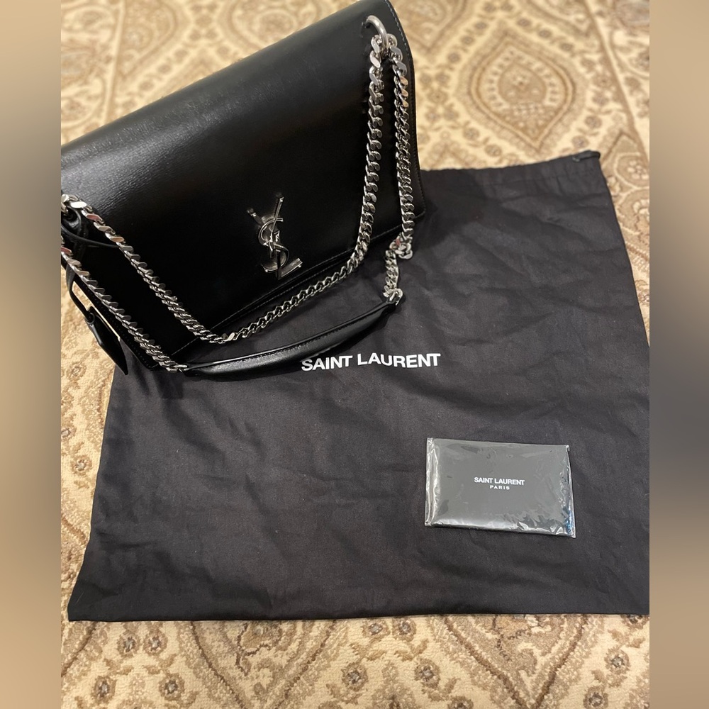 Saint Laurent Black Sunset Large Leather Bag with Silver Hardware